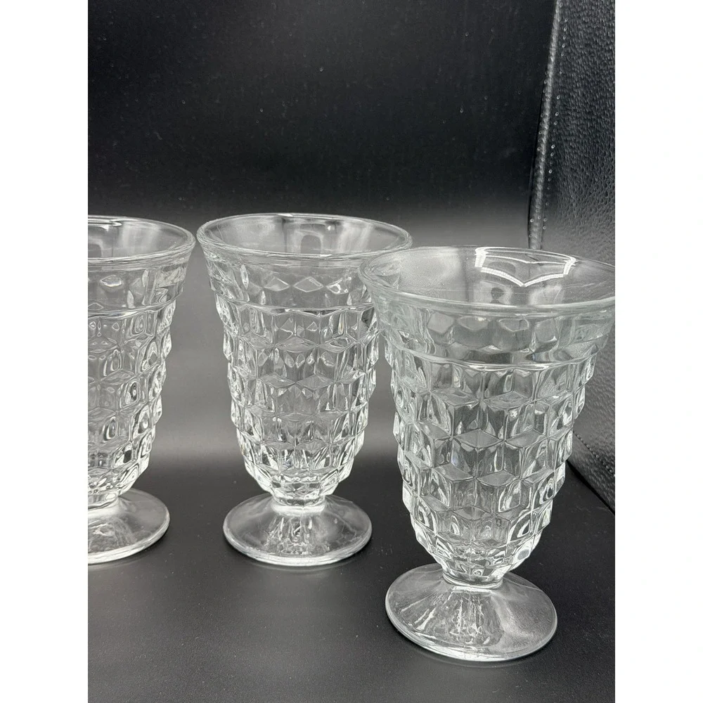 Vtg Fostoria American Clear Footed Iced Tea Glass Tumbler Set of 6 Cubed Pattern